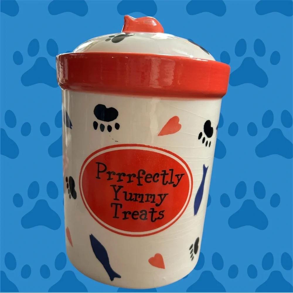 Cat Treat Jar with Orange and Black Accents